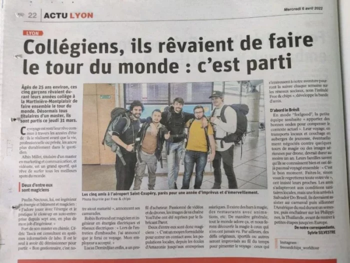 Article-Le-Progrès-5-Amis-Collège-Départ-Tour-du-Monde